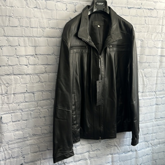 Italian‎ Leather Black Zip Up Mens Jacket Made by CURGÈ size large NWT #6 - Picture 3 of 8